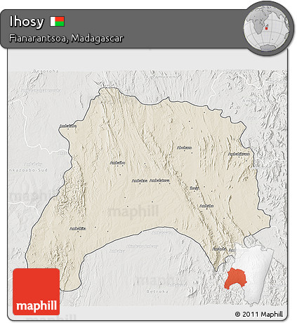 Shaded Relief 3D Map of Ihosy, lighten, semi-desaturated