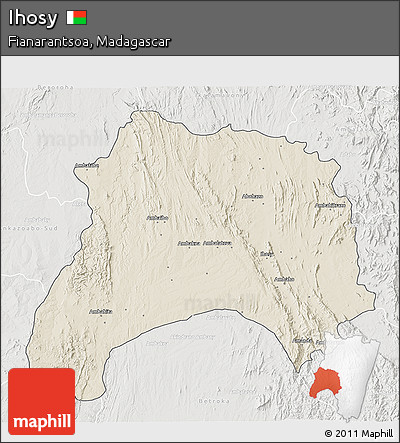 Shaded Relief 3D Map of Ihosy, lighten, semi-desaturated