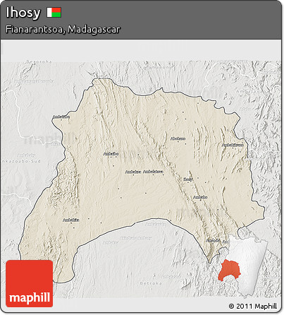Shaded Relief 3D Map of Ihosy, lighten, semi-desaturated