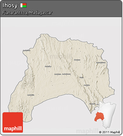 Shaded Relief 3D Map of Ihosy, single color outside