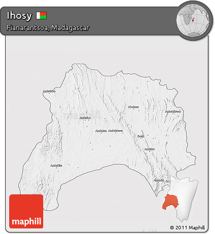 Silver Style 3D Map of Ihosy, single color outside