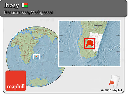 Savanna Style Location Map of Ihosy, highlighted parent region, hill shading