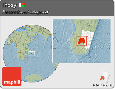 Savanna Style Location Map of Ihosy, highlighted parent region, hill shading