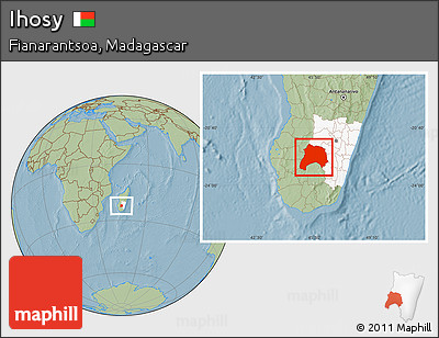 Savanna Style Location Map of Ihosy, highlighted parent region, hill shading