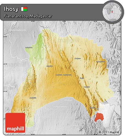 Physical Map of Ihosy, lighten, desaturated