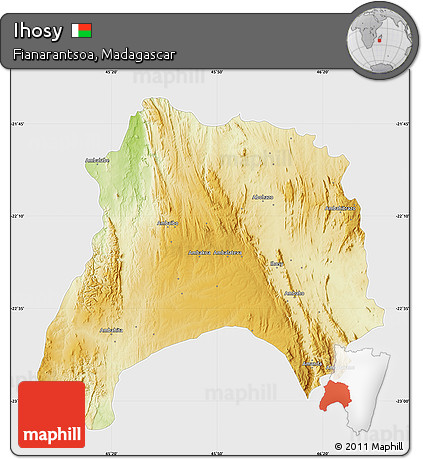 Physical Map of Ihosy, single color outside