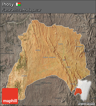 Satellite Map of Ihosy, darken, semi-desaturated