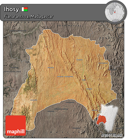 Satellite Map of Ihosy, darken, semi-desaturated