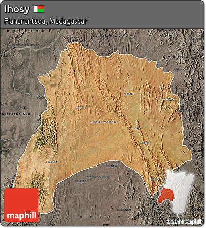 Satellite Map of Ihosy, darken, semi-desaturated