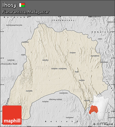 Shaded Relief Map of Ihosy, desaturated