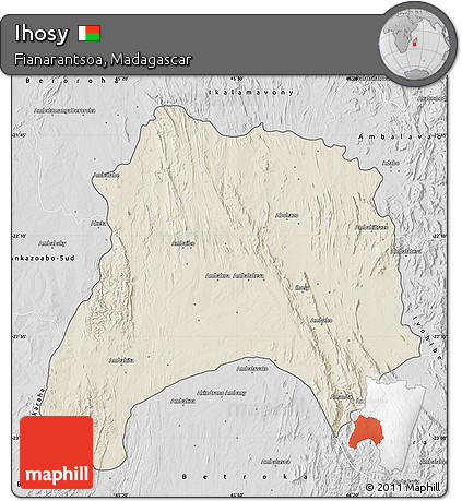 Shaded Relief Map of Ihosy, desaturated