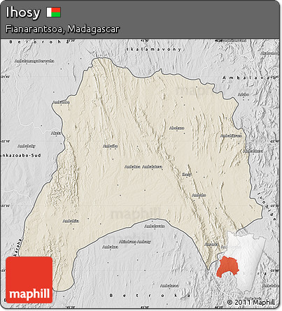 Shaded Relief Map of Ihosy, desaturated