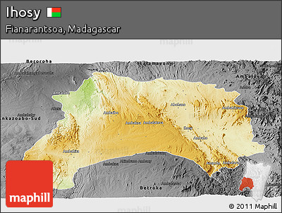 Physical Panoramic Map of Ihosy, darken, desaturated