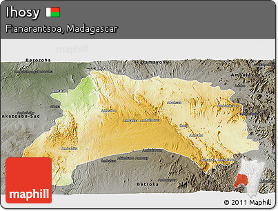 Physical Panoramic Map of Ihosy, darken, semi-desaturated