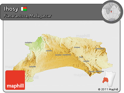 Physical Panoramic Map of Ihosy, single color outside
