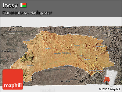Satellite Panoramic Map of Ihosy, darken, semi-desaturated