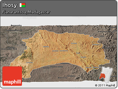 Satellite Panoramic Map of Ihosy, darken, semi-desaturated