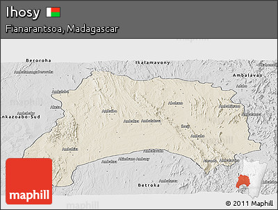 Shaded Relief Panoramic Map of Ihosy, desaturated