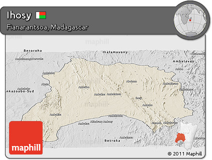 Shaded Relief Panoramic Map of Ihosy, desaturated