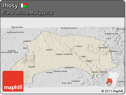 Shaded Relief Panoramic Map of Ihosy, desaturated