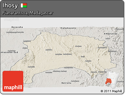 Shaded Relief Panoramic Map of Ihosy, semi-desaturated