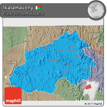 Political 3D Map of Ikalamavony, semi-desaturated