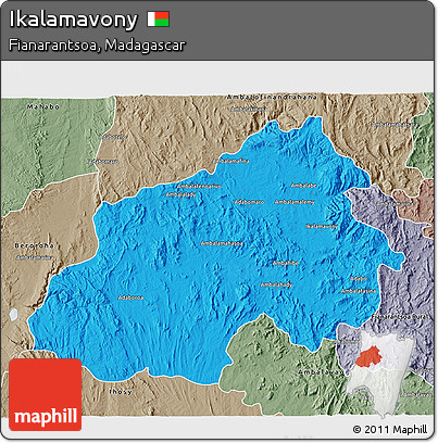Political 3D Map of Ikalamavony, semi-desaturated