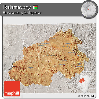 Satellite 3D Map of Ikalamavony, lighten, semi-desaturated