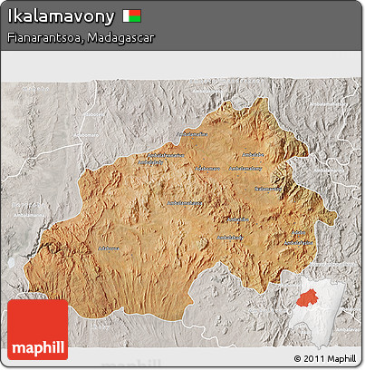 Satellite 3D Map of Ikalamavony, lighten, semi-desaturated