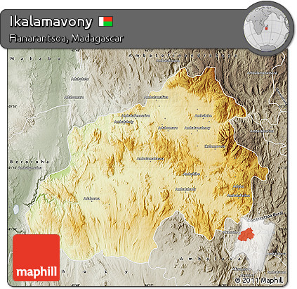 Physical Map of Ikalamavony, semi-desaturated