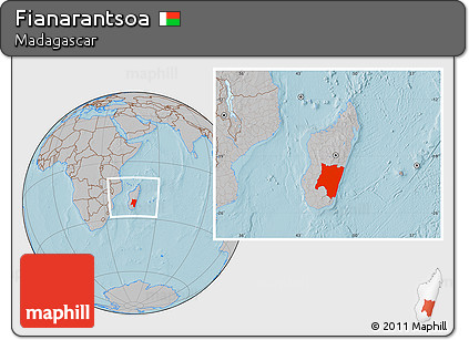 Gray Location Map of Fianarantsoa, within the entire country, hill shading