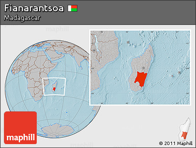 Gray Location Map of Fianarantsoa, within the entire country, hill shading