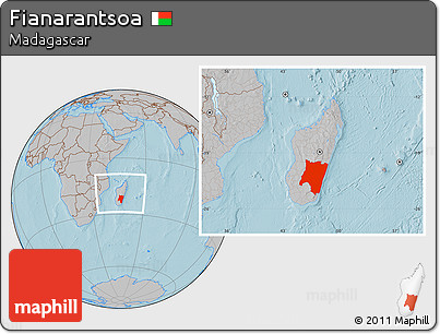 Gray Location Map of Fianarantsoa, within the entire country, hill shading