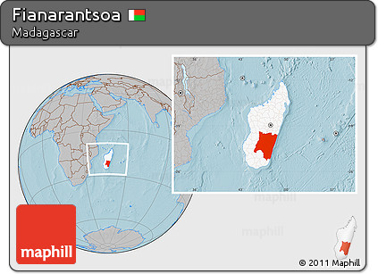 Gray Location Map of Fianarantsoa, highlighted country, within the entire country, hill shading