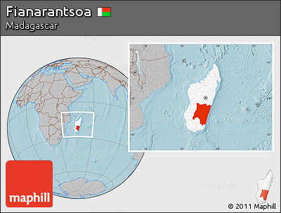 Gray Location Map of Fianarantsoa, highlighted country, within the entire country, hill shading