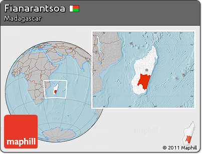 Gray Location Map of Fianarantsoa, highlighted country, within the entire country, hill shading