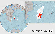 Gray Location Map of Fianarantsoa, highlighted country, within the entire country, hill shading