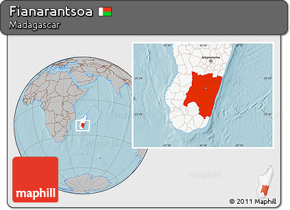 Gray Location Map of Fianarantsoa, highlighted country, hill shading