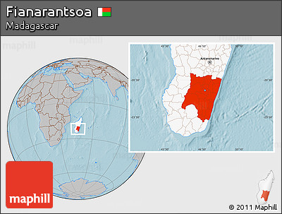 Gray Location Map of Fianarantsoa, highlighted country, hill shading