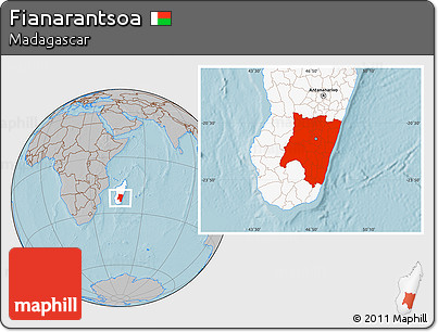 Gray Location Map of Fianarantsoa, highlighted country, hill shading