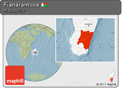 Savanna Style Location Map of Fianarantsoa, highlighted country, hill shading