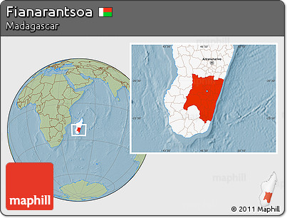 Savanna Style Location Map of Fianarantsoa, highlighted country, hill shading
