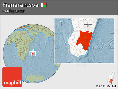 Savanna Style Location Map of Fianarantsoa, highlighted country, hill shading