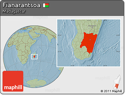Savanna Style Location Map of Fianarantsoa, hill shading