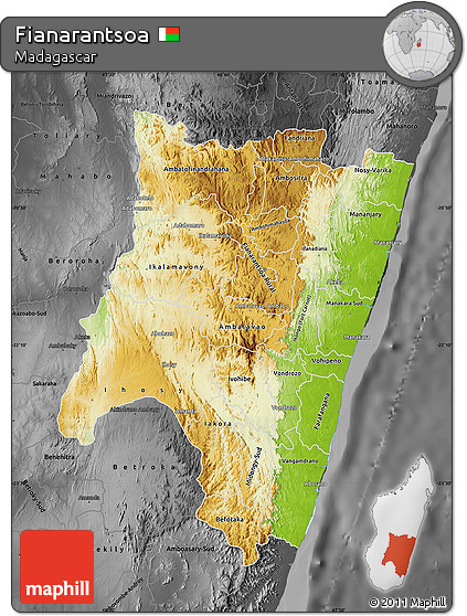 Physical Map of Fianarantsoa, darken, desaturated