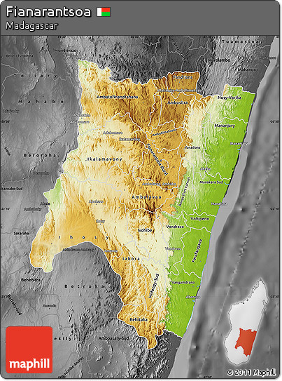 Physical Map of Fianarantsoa, darken, desaturated