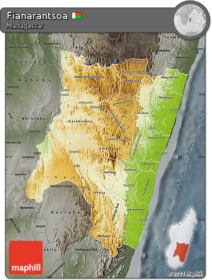 Physical Map of Fianarantsoa, darken, semi-desaturated