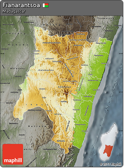 Physical Map of Fianarantsoa, darken, semi-desaturated