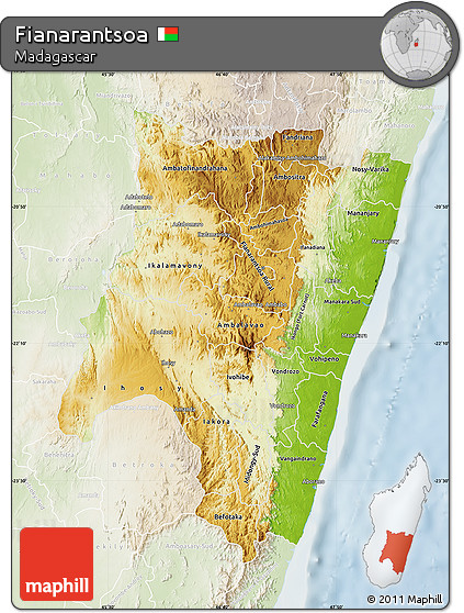 Physical Map of Fianarantsoa, lighten