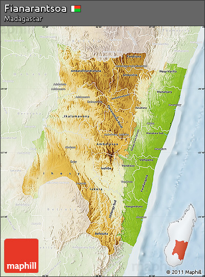 Physical Map of Fianarantsoa, lighten